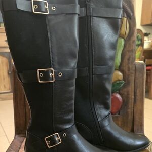 Cole Haan Black  Boots with Gold Buckles
